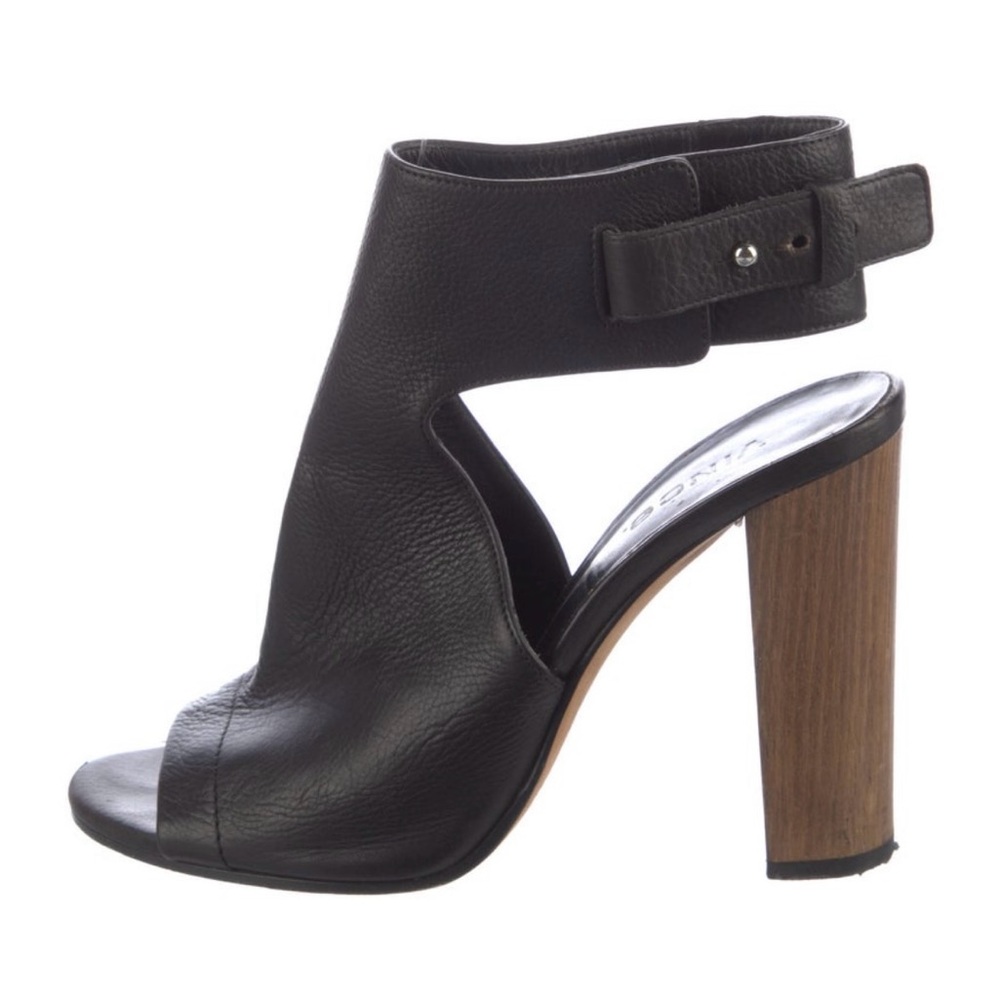 Vince Black Leather Open-Toe Block Heel Sandal
